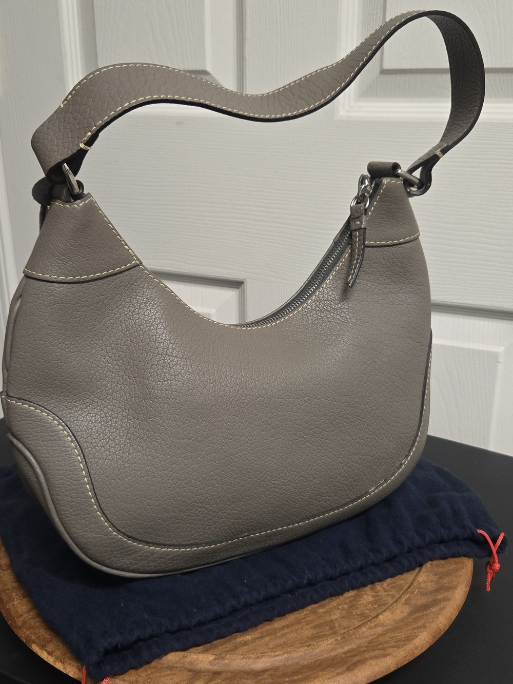 Dooney & Bourke Taupe Pebbled Leather Shoulder Bag - Picture 3 of 11
